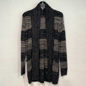 NWOT APT 9 Open Front Cardigan Sweater Longer 2 Pocket Black Gray Striped Size S